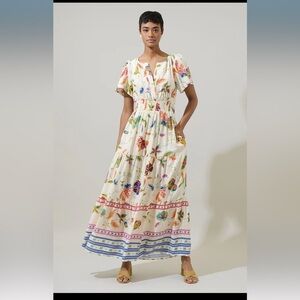 SugarLips Miraflor Rony Smocked Maxi Dress Ivory Multi